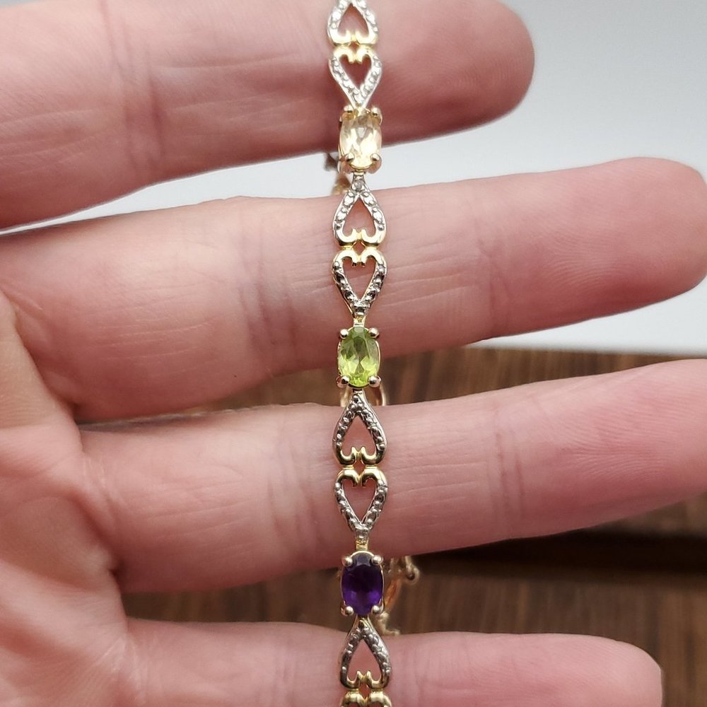 7 Inch Gold Over 925 Sterling Silver Citrine Peridot Garnet Topaz Amethyst Brace